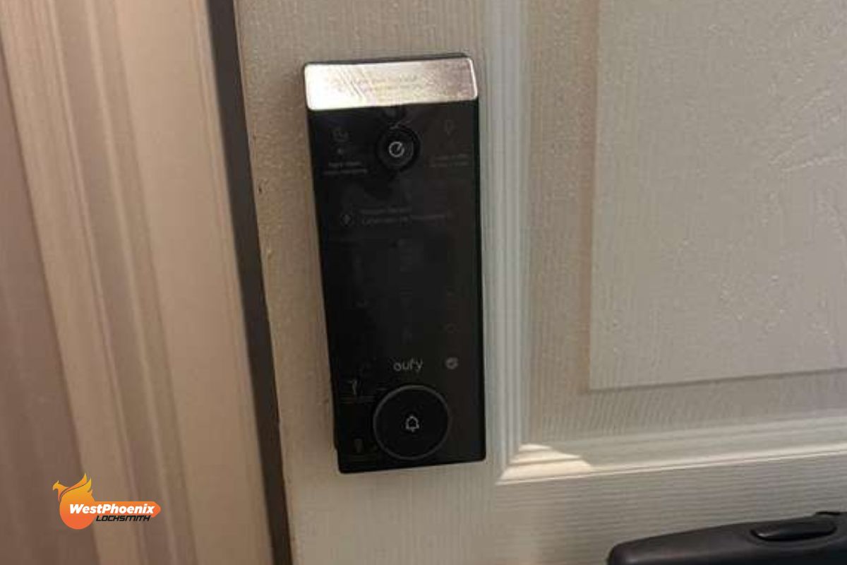 Smart lock installation service on residential front door by professional locksmith in Phoenix AZ